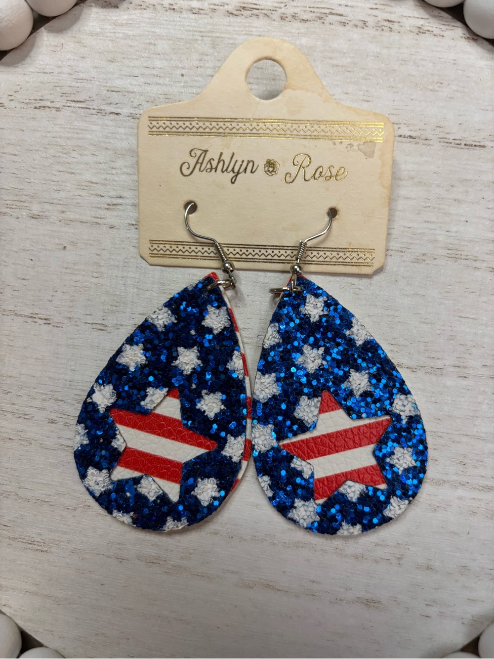 Blue Glitter American Flag Star Teardrop Earrings Ashlyn Rose